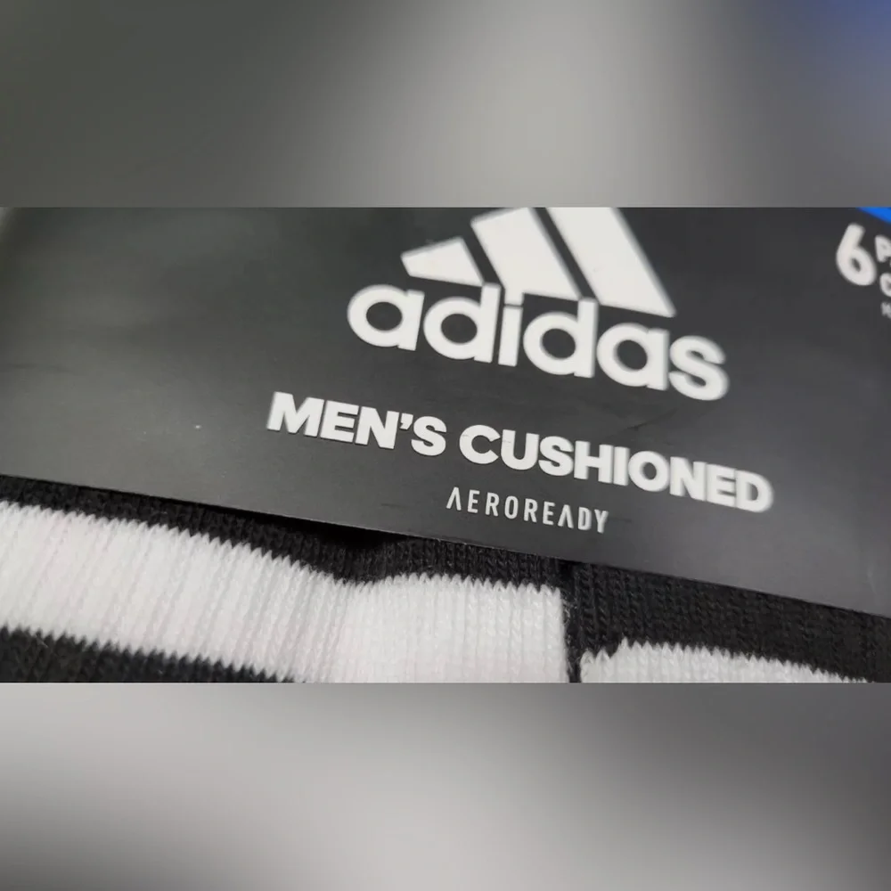 Adidas Men’s Cushioned 3 stripe roller black white crew socks 6 pair pack NEW